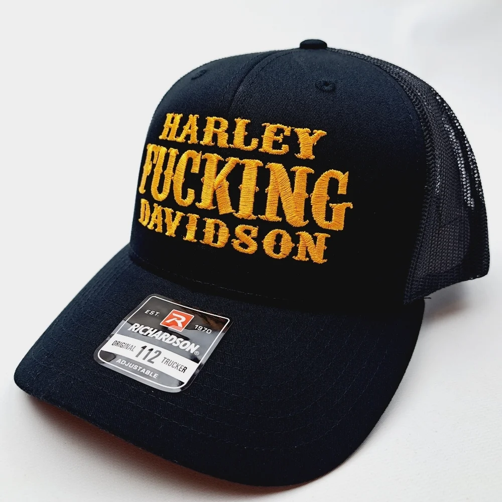 Harley Freaking Davidson Richardson 112 Trucker Mesh Snapback Cap Hat Black